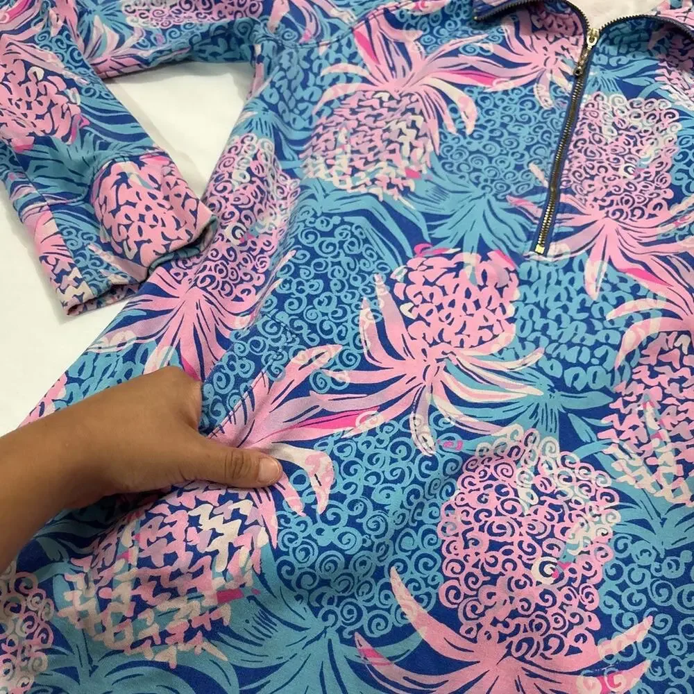 Lilly Pulitzer Womens Medium UPF Skipper Dress Tropic Down Low Print Vacation